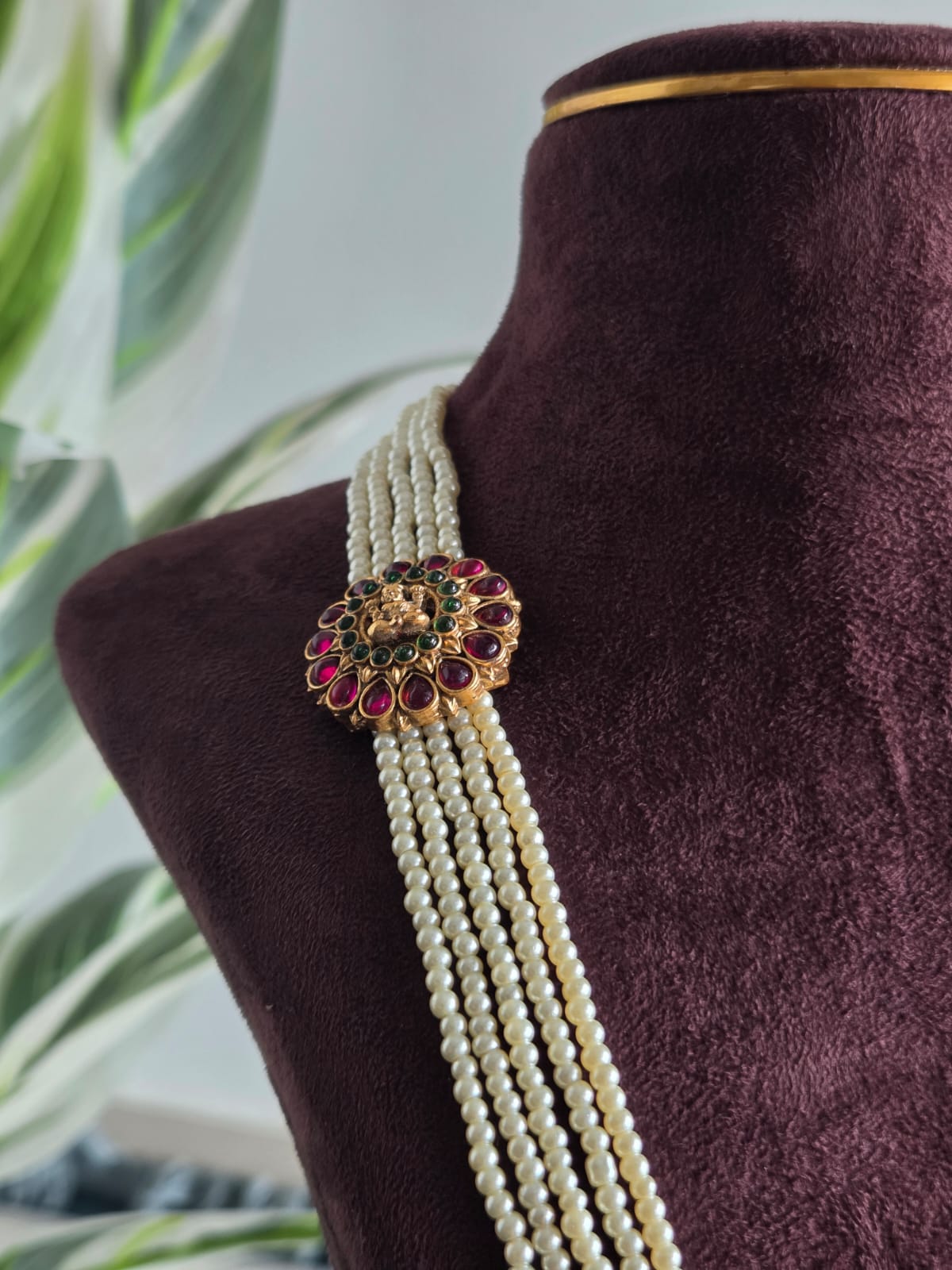 APARNA : Pearl Haaram with Devi Side pendant - Image 3