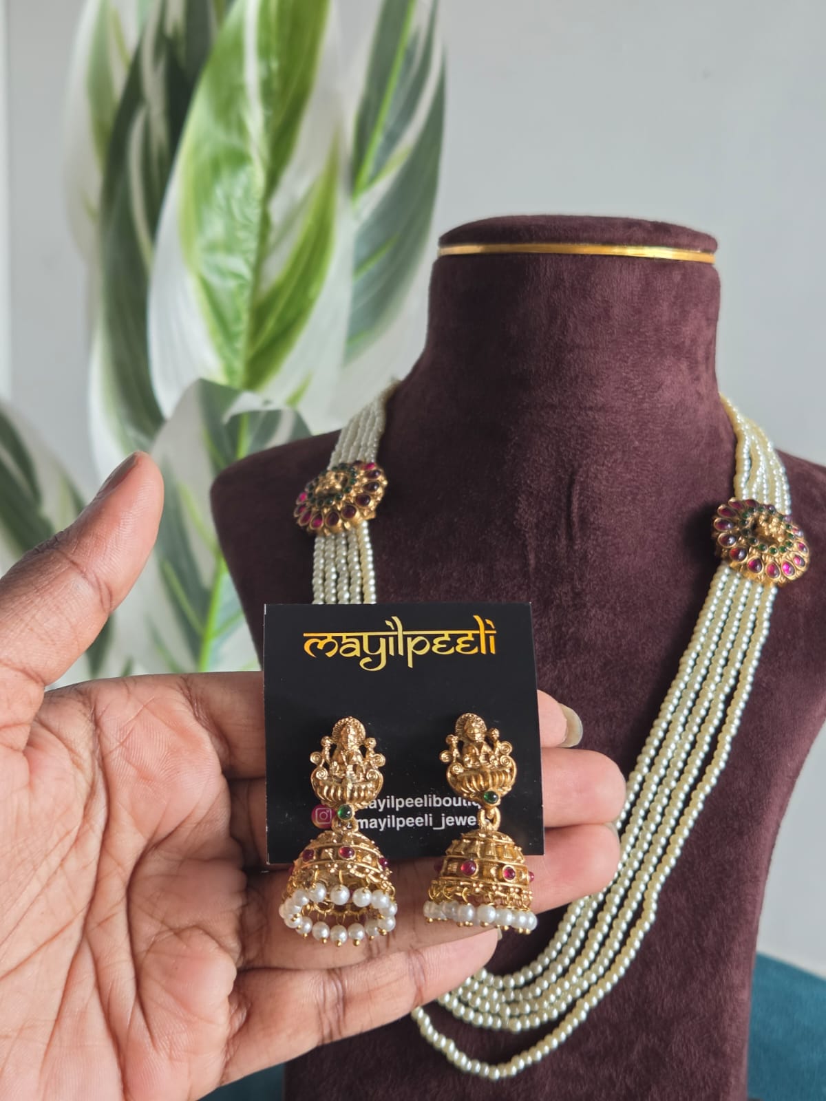 APARNA : Pearl Haaram with Devi Side pendant - Image 4